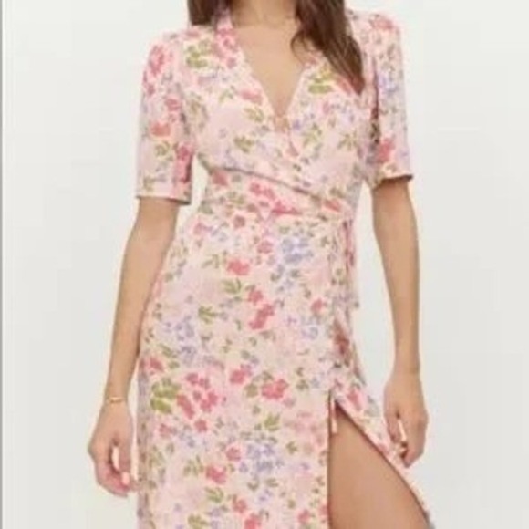 NWT Reformation Laurent Pink Floral Wrap Midi Dress V-Neck Size Small - Picture 2 of 10